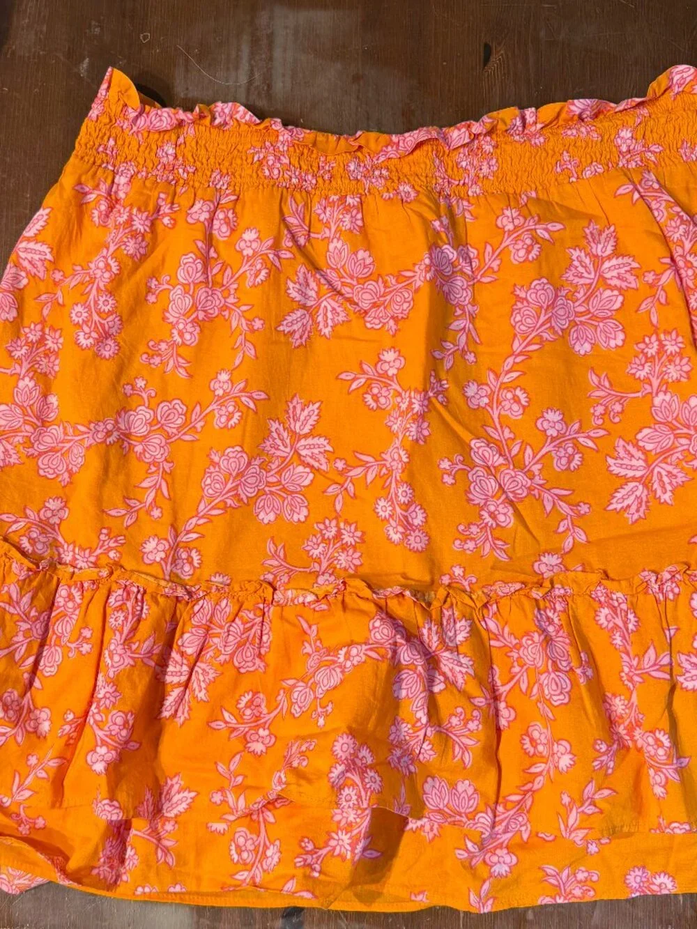 J Crew Orange and Pink FLoral Skirt Large with Ruffle